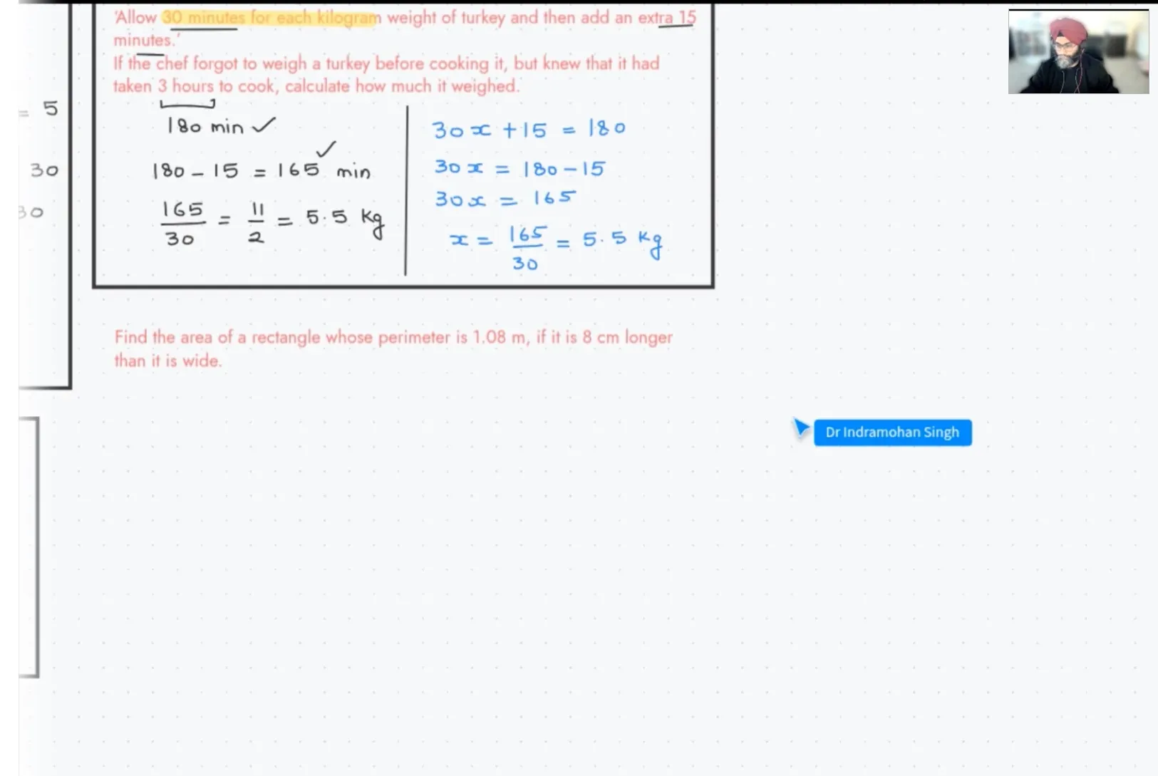 Dr Indramohan Singh solving proportional reasoning and geometry word problems step by step