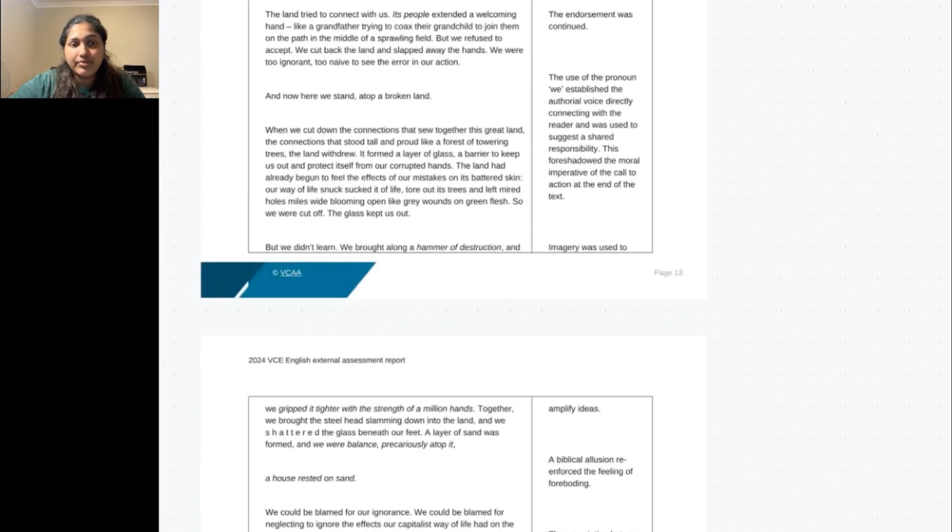 Session walking through the VCAA English external assessment report commentary