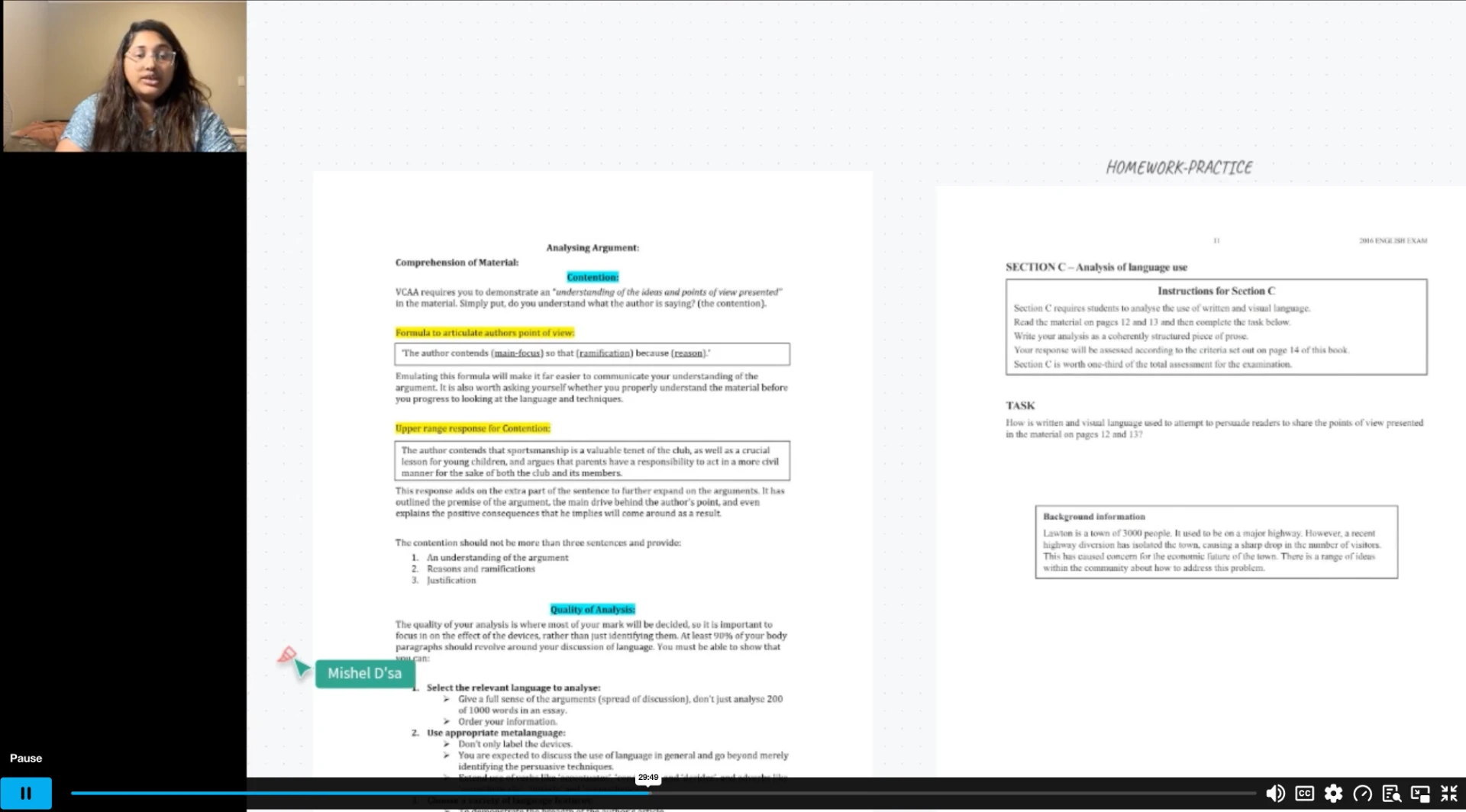 Analysing Argument framework with the contention formula and Section C exam practice